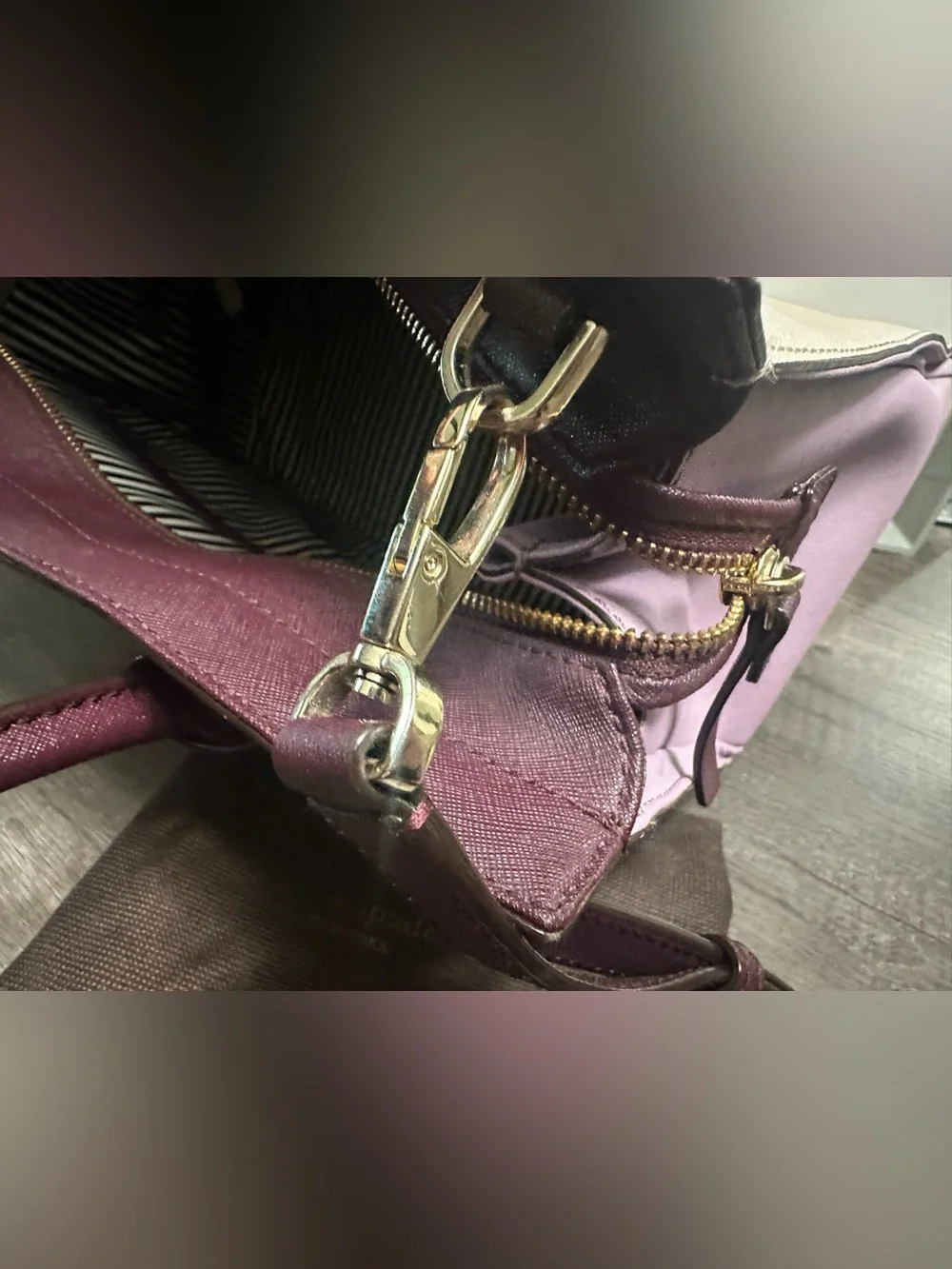kate spade Cream and Plum Two-Tone Leather Satchel